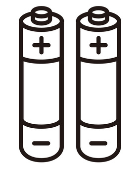 乾電池2本シンプルな白黒の線画アイコン 乾電池,電池,防災,線画,アイコン,非常用,災害,停電,単三電池,単四電池のイラスト素材