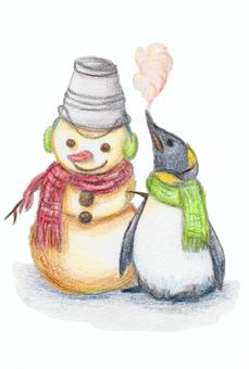 Snowman and penguin, , JPG and PNG