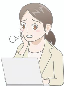 ビジネスウーマン2510（PC・ため息） 女性,スーツ,pc,ため息,渋面のイラスト素材