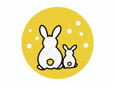 お月見　月の中にいるうさぎの親子２ お月見,十五夜,満月,月,うさぎ,後ろ姿,親子,秋,１０月,中秋の名月のイラスト素材