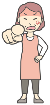  エプロンおばちゃん-121-全身 指さす,怒る,おばちゃん,エプロン,お母さん,ママ,中年,おばさん,主婦,人物のイラスト素材