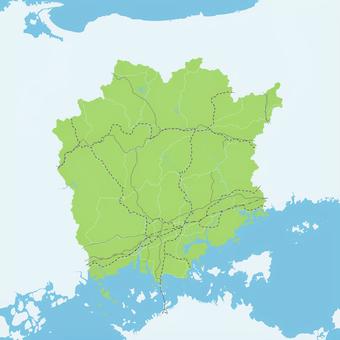 岡山県のシンプルなロードマップ  岡山,岡山県,倉敷,香川,香川県,瀬戸内,日本,高松,地図,瀬戸内海のイラスト素材