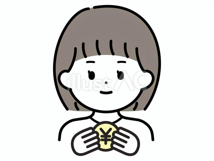 日本の硬貨を持っている女の子のイラスト お金,女の子,日本円のイラスト素材
