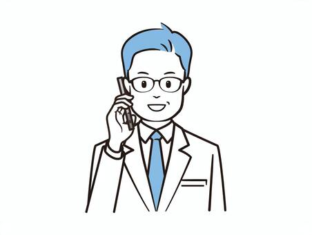 スマホで通話する笑顔の男性医者 医者,病院,クリニック,医療,白衣,ドクター,研究者,研究員,内科,外科のイラスト素材