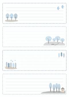 北欧風の一筆箋　横書き 一筆箋,便箋,手紙,シンプル,メモ,枠,北欧,北欧風,冬景色,木立のイラスト素材