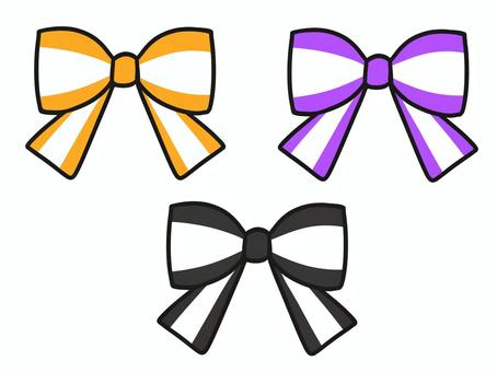 ハロウィンカラー　白線付き　リボンセット ハロウィン,リボン,白線,セット,あしらい,装飾,飾り,イラスト,挿絵,パーツのイラスト素材