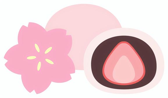 桜といちご大福、春の花と和菓子のイラスト 春,桜,花,いちご大福,食べ物,いちご,イチゴ,苺,苺大福,イチゴ大福のイラスト素材
