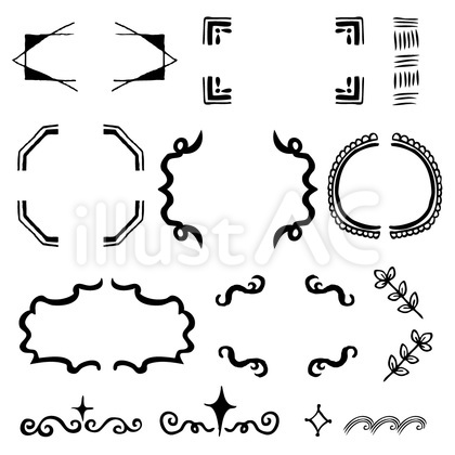 手描きアンティーク風飾り罫セット(白黒)
