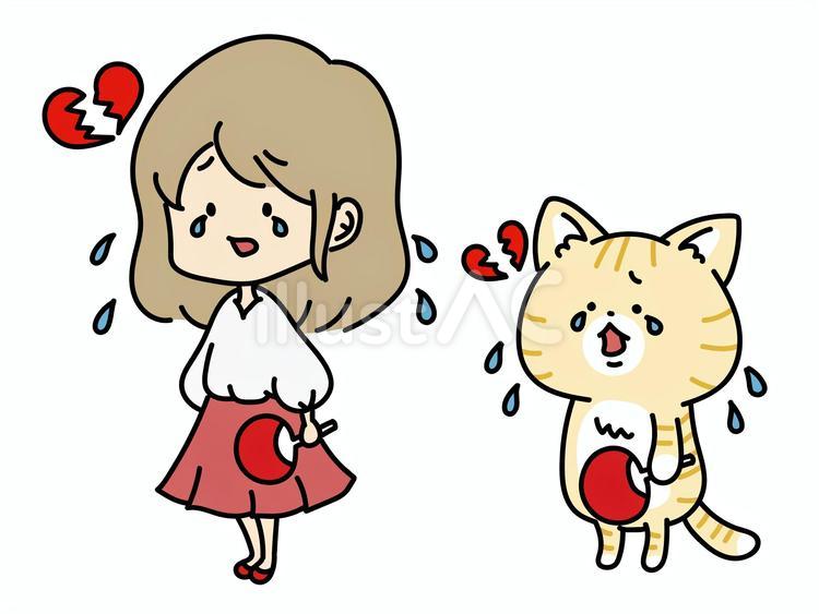 推し事が出来ない女の子と猫　赤担当 推し活,泣く,推しのイラスト素材