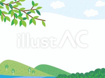 里山の風景のフレームイラスト2
