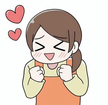 好きを表現するエプロン姿の母 女性,好き,大好き,ファン,恋,恋愛,ハート,ドキドキ,ウキウキ,わくわくのイラスト素材