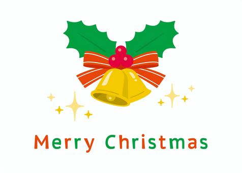 メリークリスマス メリークリスマス クリスマス,ベル,オーナメント,メリークリスマス,文字,メッセージ,手描き,柊,ライン,飾りのイラスト素材