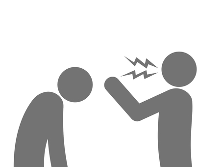 怒る・説教する人と頭を下げ謝る人（灰色） 人,ピクトグラム,上半身,怒る,説教,教育,クレーム,苦情,文句,指導のイラスト素材