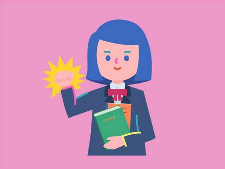 本とノートを持ってガッツポーズ女子高生 学校,勉強,ポップ,子供向け,おしゃれ,大学受験,高校受験,入試,カラフル,かわいいのイラスト素材