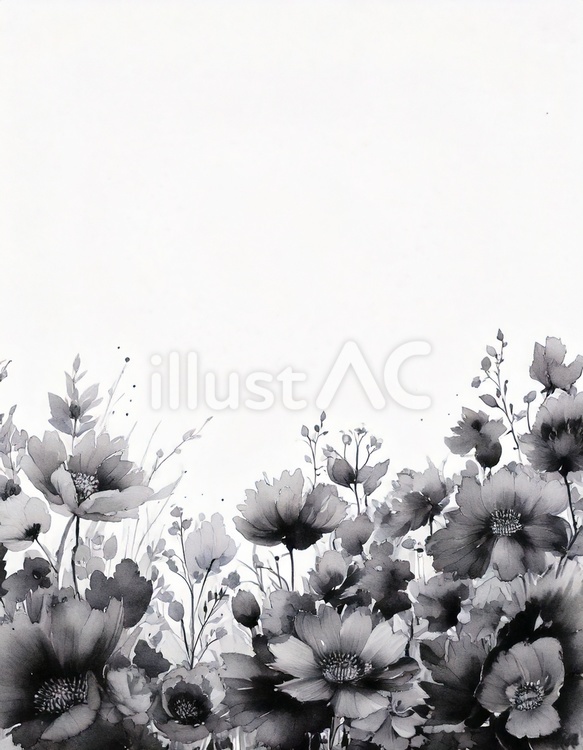 水墨画風の花（縦） 花,植物,花びらのイラスト素材