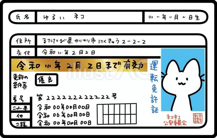 ゆるいネコの免許証・ゴールド ネコ,運転免許証,カードのイラスト素材