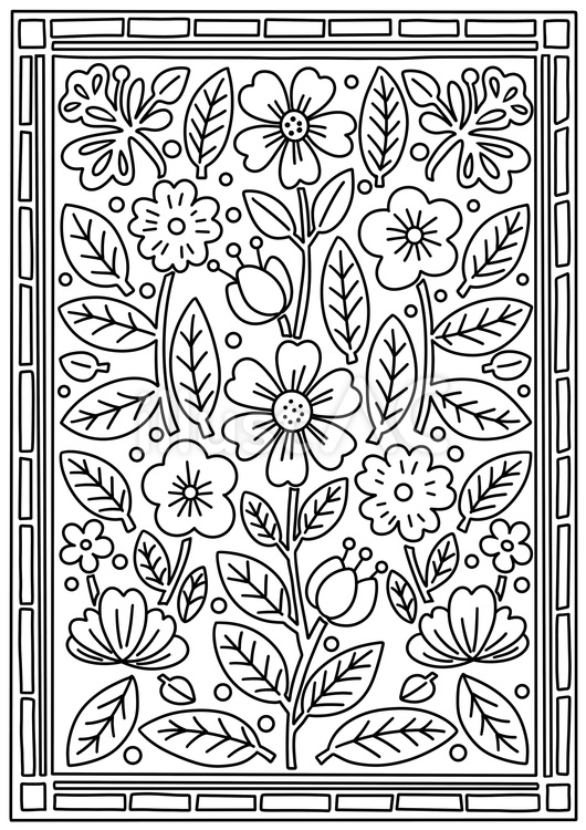 北欧風フラワーパターンの塗り絵 塗り絵,線画,趣味のイラスト素材