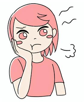 桃色の女の子がすねてる ピンク,手描き,拗ねる,すねてる,ふてくされる,不満,怒る,ぷくー,頬をふくらませる,女の子のイラスト素材