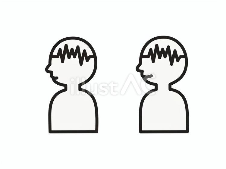 脳波　横顔　黒 脳波,波形,脳のイラスト素材