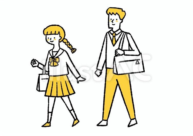 男子学生と女子学生 学生,高校生,制服のイラスト素材