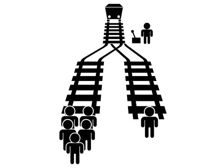 トロッコ問題　アイコンシルエット トロッコ問題,トロリー問題,思考実験,シルエット,分岐器,アイコン,線路,ベクター,黒,単色のイラスト素材