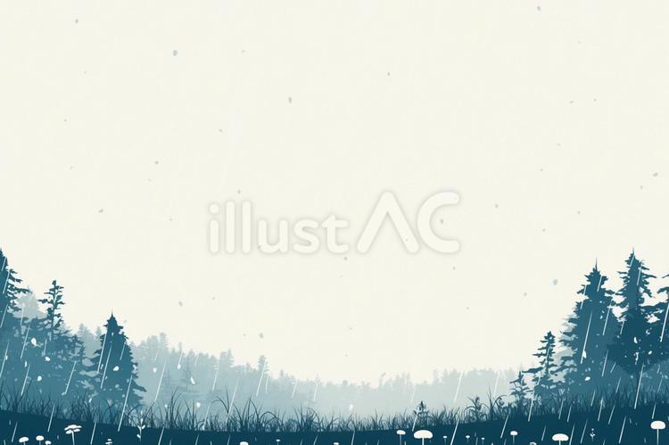 北欧デザイン　雨の日　草原 野原,雨,霧のイラスト素材