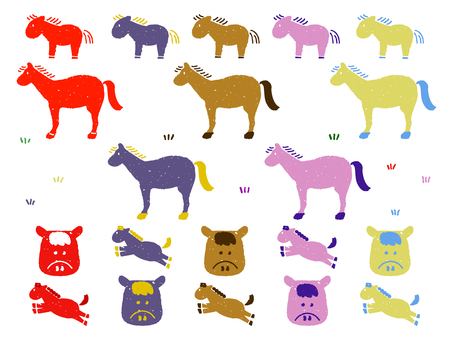 いろんな色の馬のハンコ 馬,ハンコ,スタンプ,動物,かすれ,干支,年賀状,正月,午,素材のイラスト素材