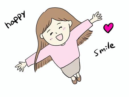 上から見た笑顔の女の子 笑顔,上から,うれしい,楽しい,満喫,ワクワク,手,広げる,受け止める,かわいいのイラスト素材
