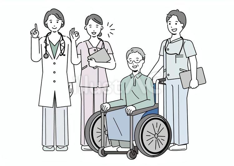 患者さんと医療関係者セット　全身 医療,病院,医者のイラスト素材