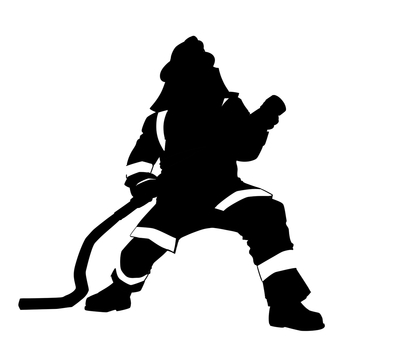 消防士放水用ホースで火を消すシルエット 消防士,シルエット,消火,放水,ホース,勇ましい,火災のイラスト素材