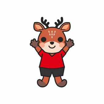 赤いスポーツウエアを着て万歳するシカ スポーツウエア,運動着,シカ,赤,部活,クラブ活動,スポーツ,スポーツ観戦,スポーツジム,ランニングウェアのイラスト素材