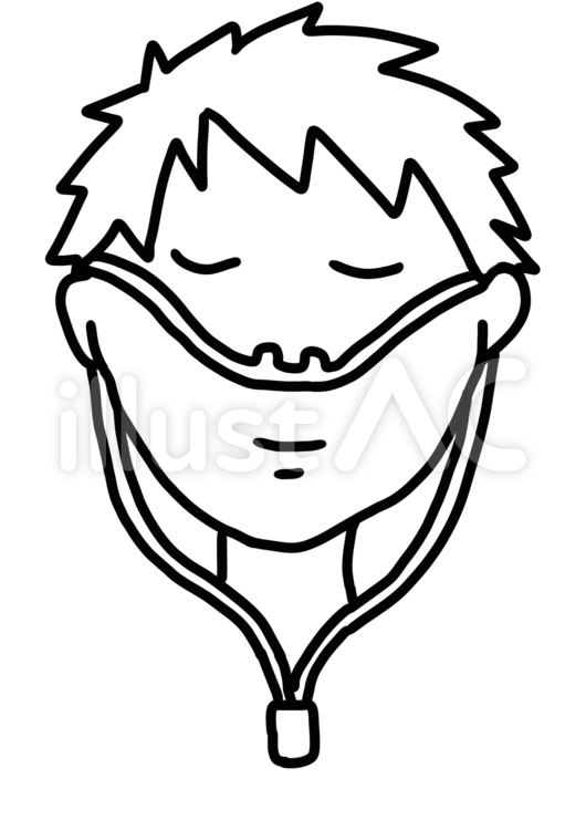 酸素療法　ナザール　男性　線画のみ 線画,手描き,イラストのイラスト素材