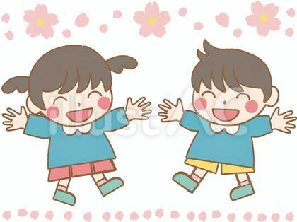 子どもと桜、入学式入園式