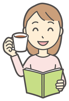  リラックスして読書をしている若い女性 読書,女性,女の子,人,ロングヘア,若い,本,勉強,読む,楽しいのイラスト素材