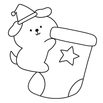 クリスマス靴下と犬 クリスマス,靴下,犬,動物,サンタ,帽子,冬,モノトーン,塗り絵,可愛いのイラスト素材