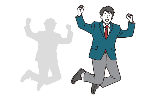 ジャンプをする学生の男子のイラスト素材 学生,ジャンプ,男子,中学生,ベクター,ガッツポーズ,人物,中学校,高校,制服のイラスト素材
