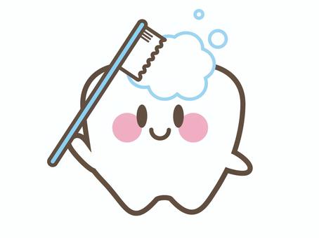 歯のキャラクターと歯ブラシ 歯,歯医者,歯磨き,歯ブラシ,泡,清潔,かわいい,歯科,キャラクター,マスコットのイラスト素材