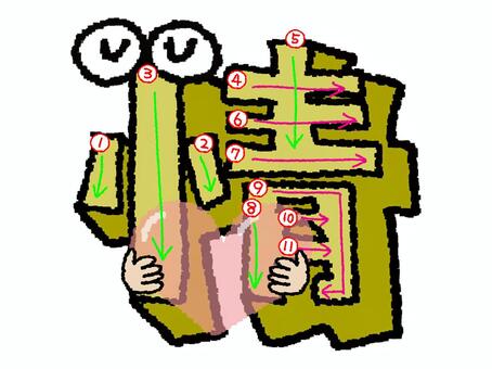 情　漢字　書き順あり 情,フォント,漢字,立体,文字絵,目,書き順,矢印,11画,可愛いのイラスト素材