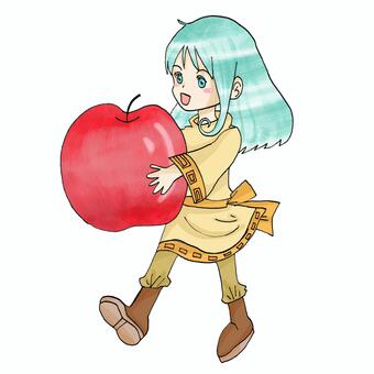 りんごを運ぶ小人の少女 りんご,少女,女の子,小人,運ぶ,かわいいのイラスト素材