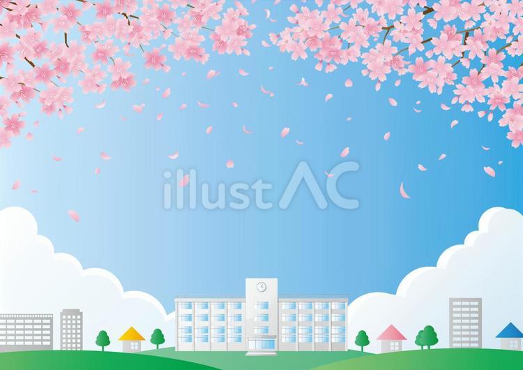 春の学校の背景素材 春,桜,学校のイラスト素材