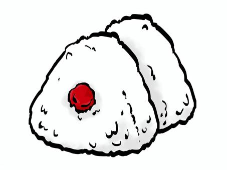 梅おにぎりのイラスト （筆タッチ） 梅おにぎり,おにぎり,おむすび,梅,白米,筆,握り飯,主食,和食,日本食のイラスト素材