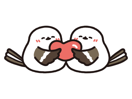 ハートを抱いたラブラブシマエナガ シマエナガ,エナガ,野鳥,鳥,動物,ハート,シンボル,マーク,愛,結婚のイラスト素材