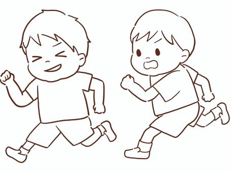 かけっこをする子供達(男児色なし) 子供,男の子,男児,小学生,幼稚園児,園児,かけっこ,鬼ごっこ,マラソン,徒競走のイラスト素材