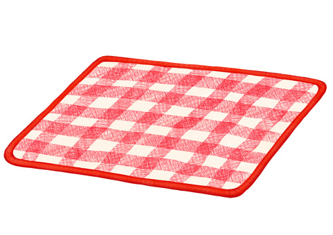 赤いチェックのランチョンマット ランチョンマット,鍋敷き,生地,布,イラスト,手描き,水彩,生活,チェック柄,模様のイラスト素材