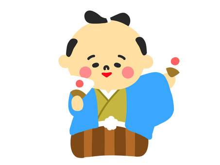 殿様 殿様,人間,着物,水色,扇子,正座,髷,かわいい,手書き,癒しのイラスト素材
