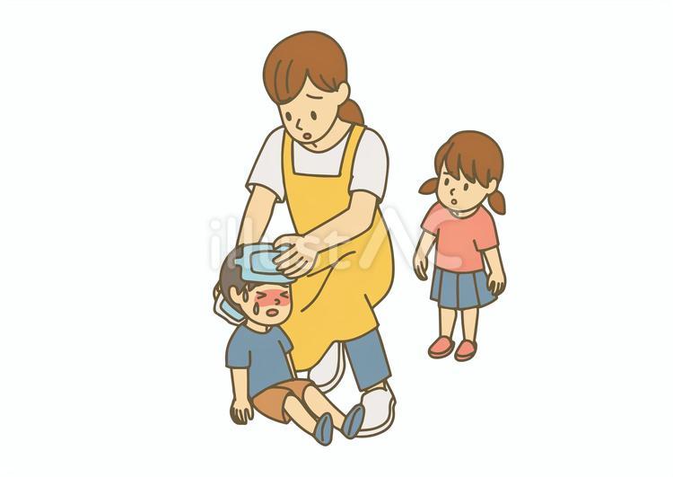 熱中症のお友達を心配する子供 熱中症,手当,ママのイラスト素材