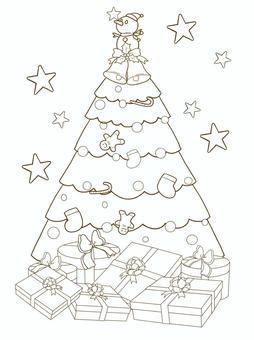 塗り絵　クリスマスツリーとプレゼント 塗り絵,クリスマス,クリスマスツリー,プレゼント,星,雪だるまのイラスト素材