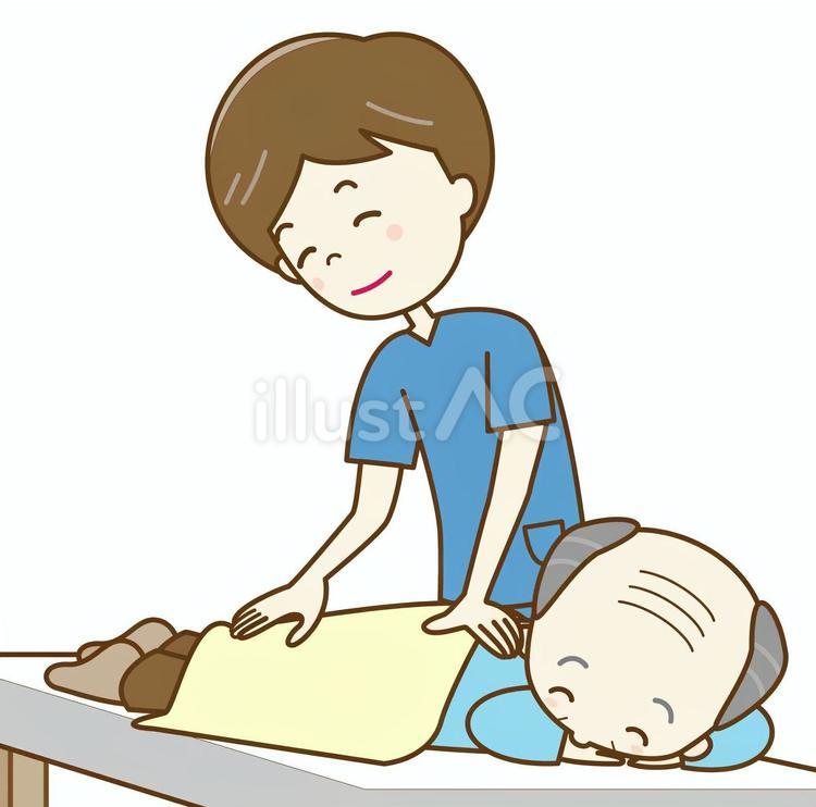 マッサージをしてもらう2 マッサージ,おじいさん,おじいちゃんのイラスト素材