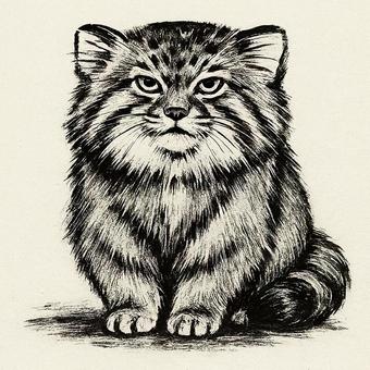 マヌルネコ（筆絵風）