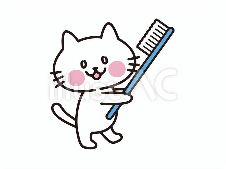 青い歯ブラシを持った猫 猫,歯ブラシ,歯磨きのイラスト素材